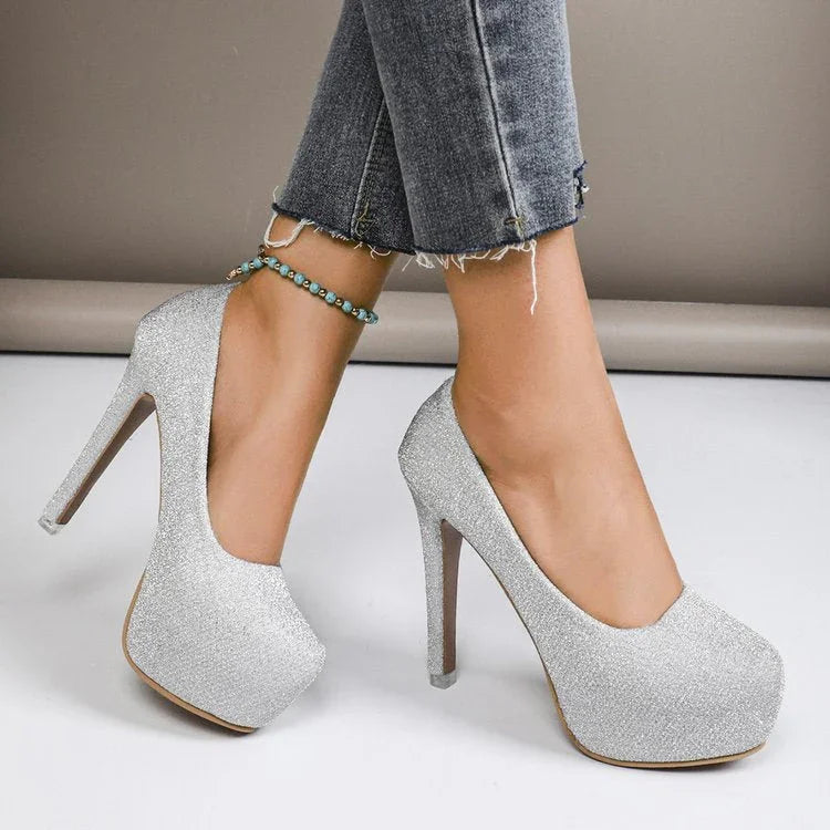 High Heel Stiletto Round Toe Sequin Fashion Nightclub - VAleG