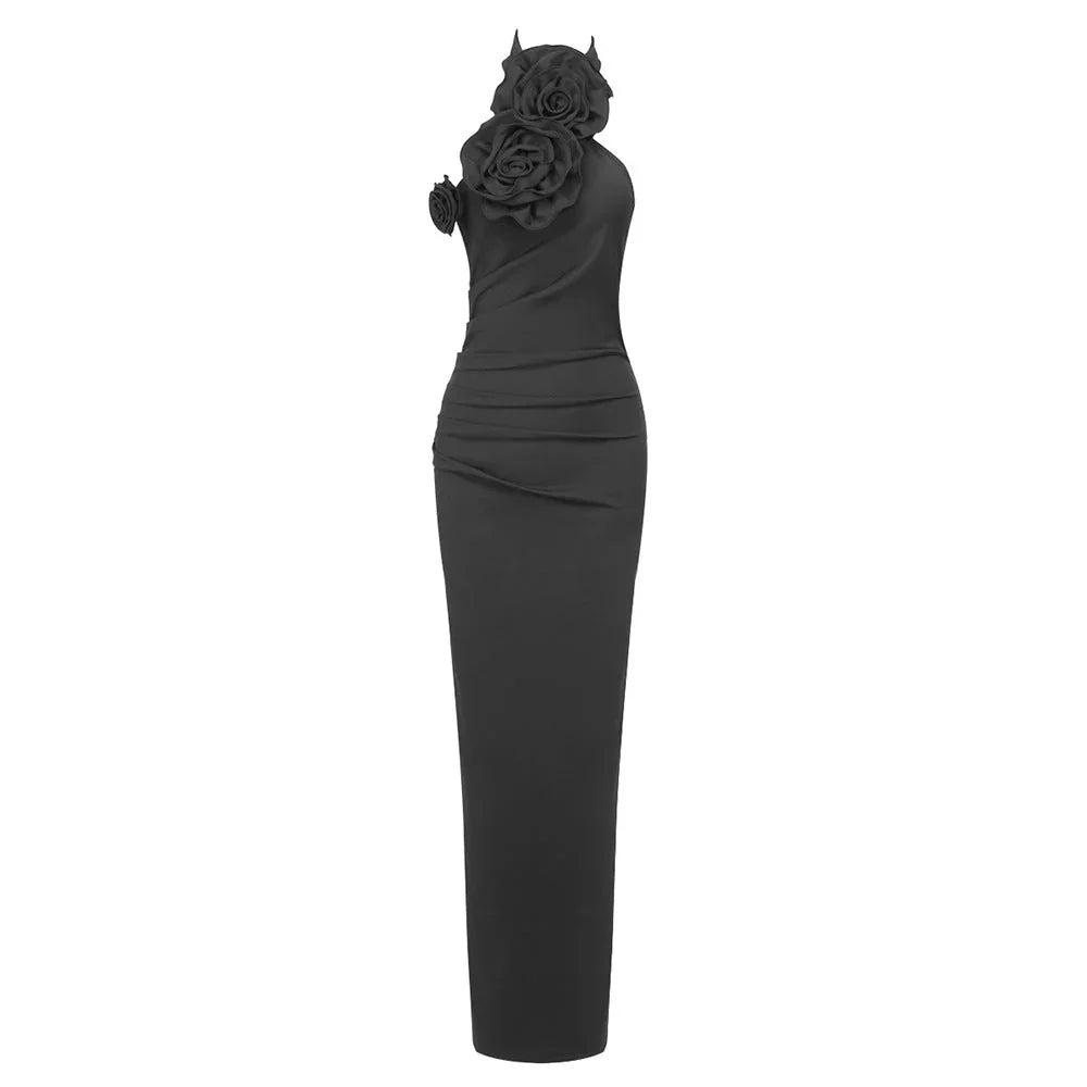 New Style White Ribbon Flower Halter Long High Sense Dress - VAleG