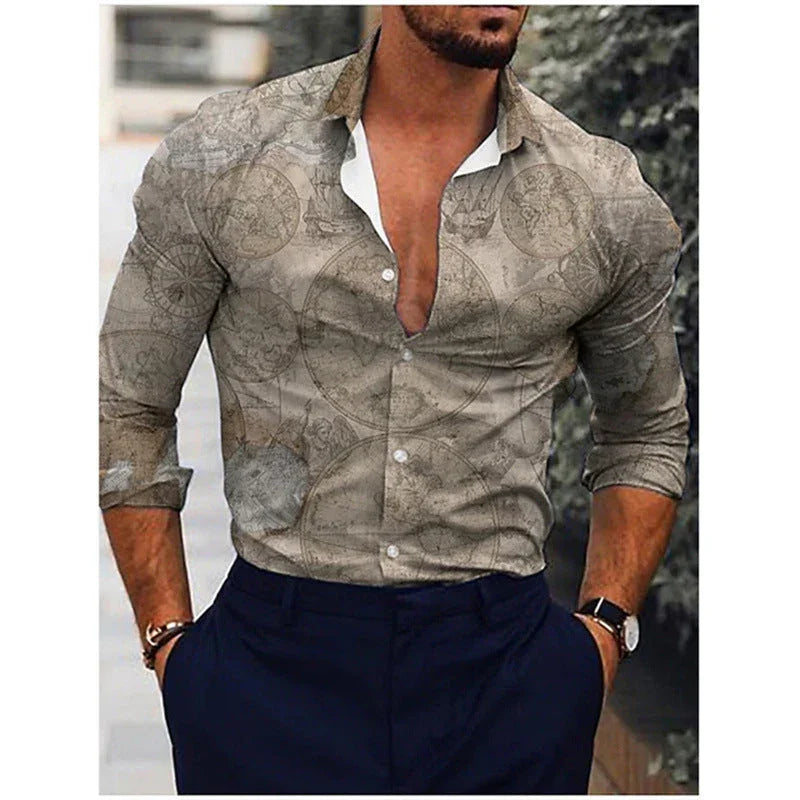 Men's Gradient 3D Printed Long-sleeved Shirt - VAleG