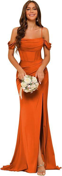 Off-the-shoulder Satin Bridesmaid Corset Ball Gown - VAleG