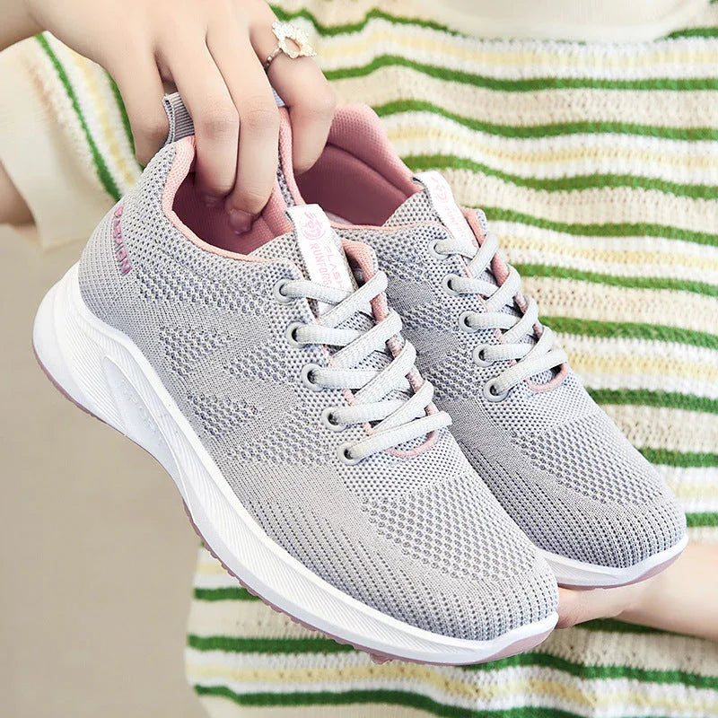 Breathable Fly Woven Mesh Running Shoes Women's Flat Soft Sole Sneakers - VAleG