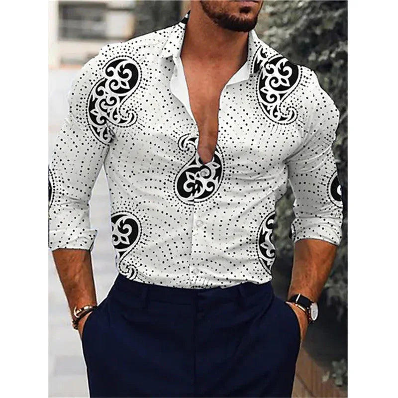 Men's Gradient 3D Printed Long-sleeved Shirt - VAleG