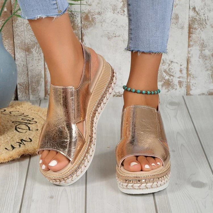 Women's Plus Size Rope Bottom Platform Sandals - VAleG