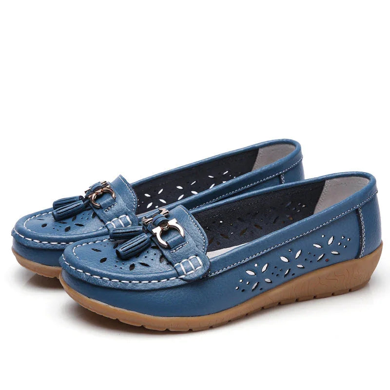 Women's Hollow Leather Shoes Soft Bottom Wedge Hole - VAleG