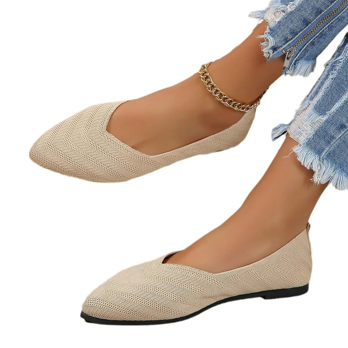 Plus Size Shallow Mouth Flyknit Pumps Popular Pointed-toe Slip-on - VAleG