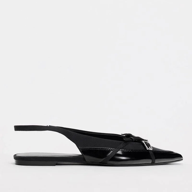 Closed Toe Sandals Women's Black Cross Strap Patent Leather Flat Casual Mules - VAleG