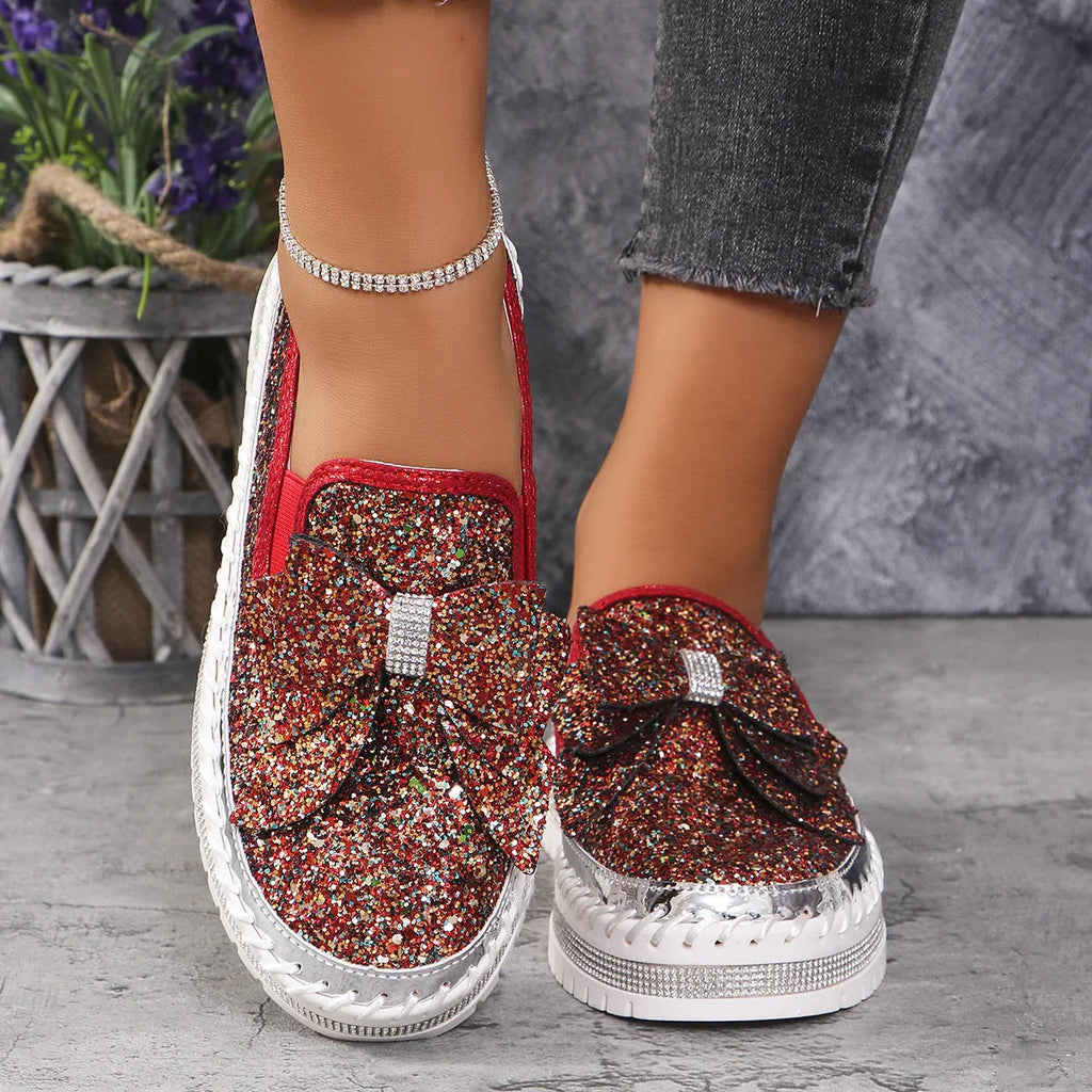 Plus Size Rhinestone Platform Loafers Women - VAleG