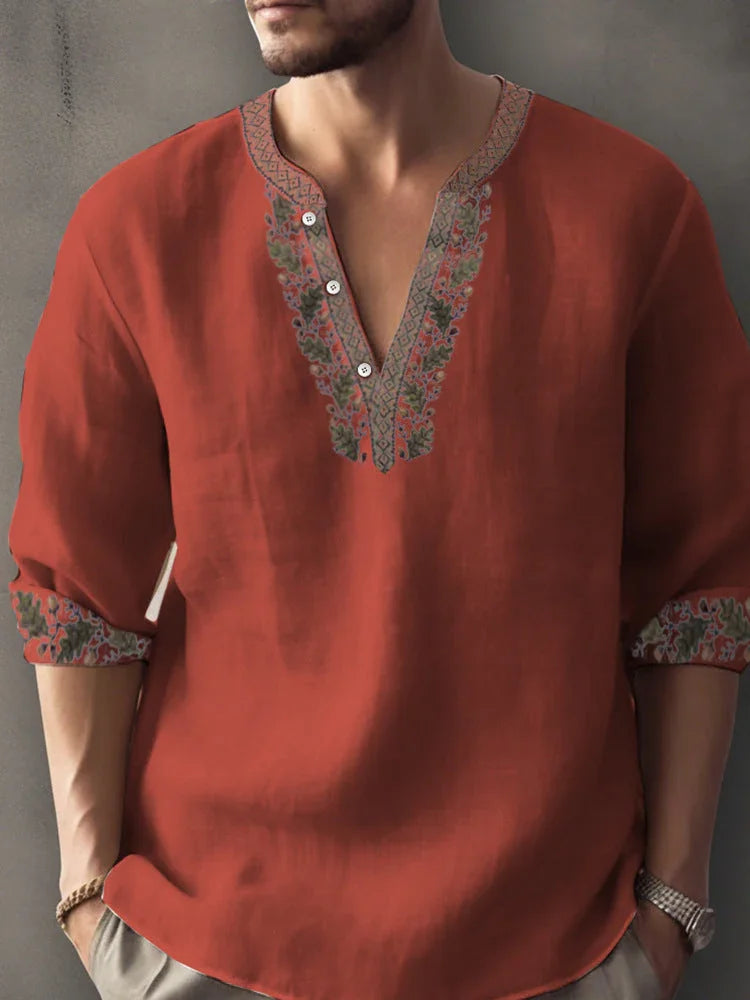 3D Digital Printing Bamboo Linen Long Sleeve European And American - VAleG