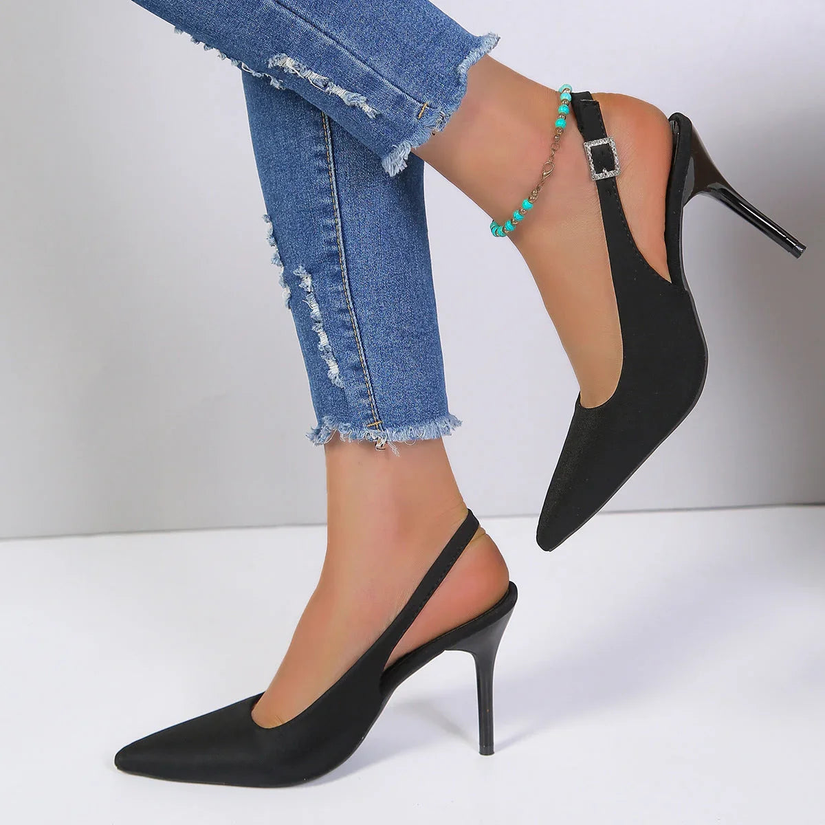 High Heel Sandals Closed Toe Back Empty Back Strap Shallow Mouth - VAleG