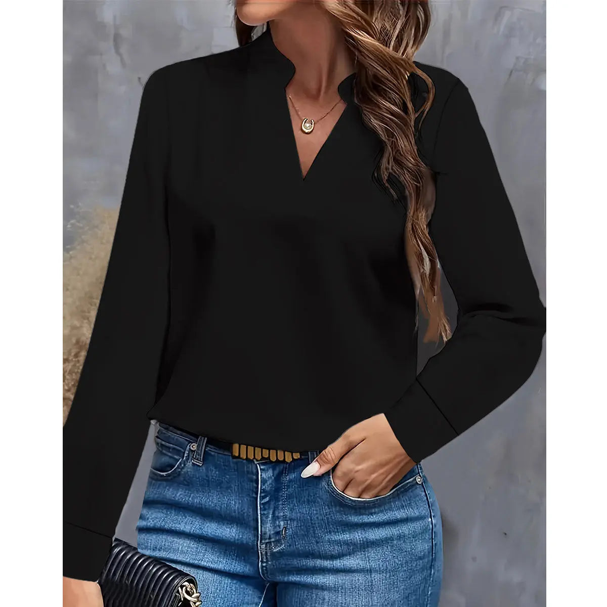 Camicia a Tinta Unita e Scollo a V - VAleG
