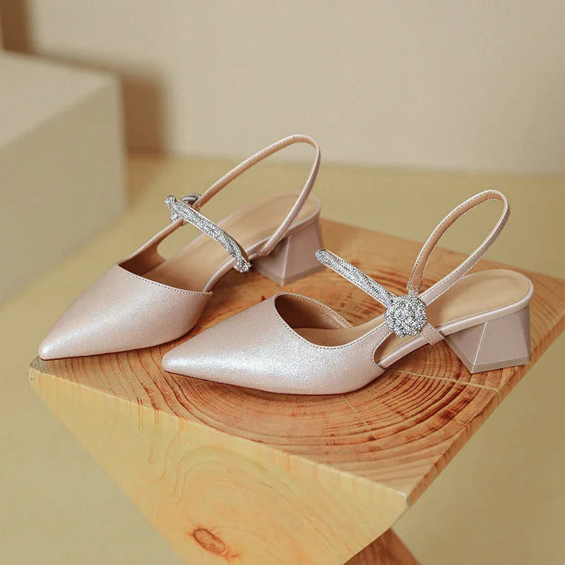 Chunky Heel Silver With Pointed Toe High Heels - VAleG