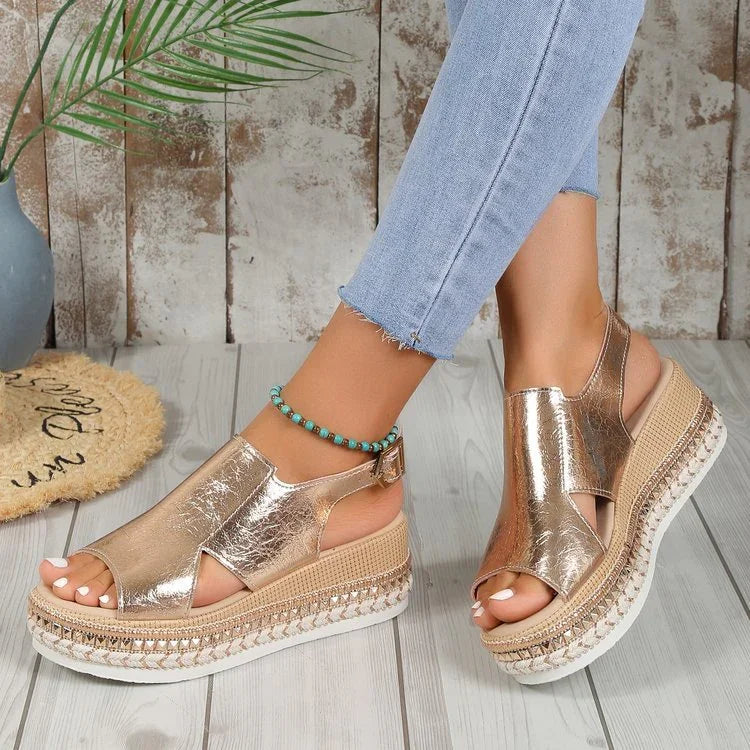 Women's Plus Size Rope Bottom Platform Sandals - VAleG