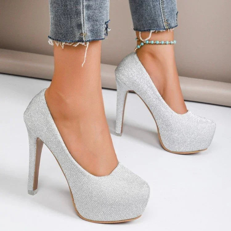 High Heel Stiletto Round Toe Sequin Fashion Nightclub - VAleG