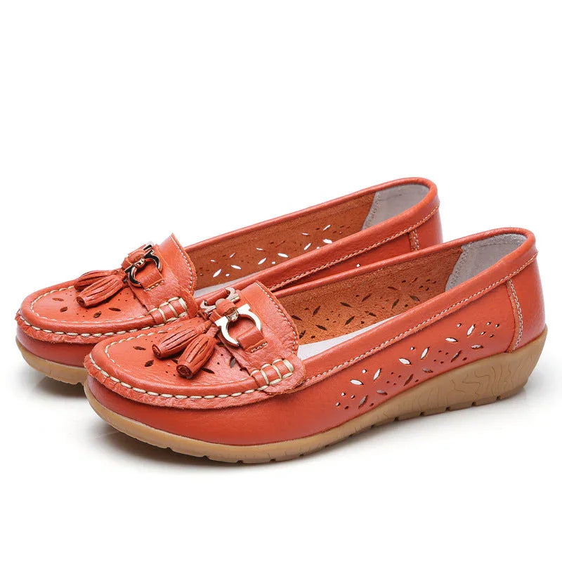 Women's Hollow Leather Shoes Soft Bottom Wedge Hole - VAleG
