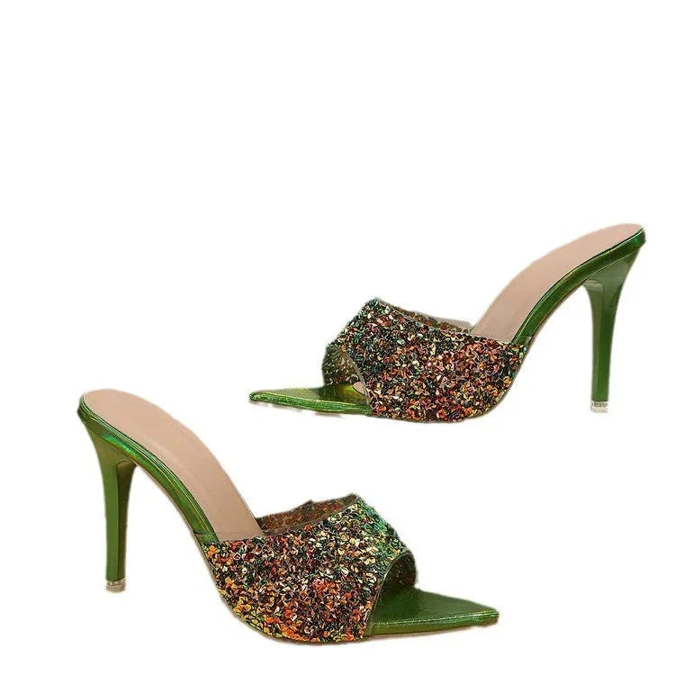 European And American Style Sequin High Heels Sandals - VAleG