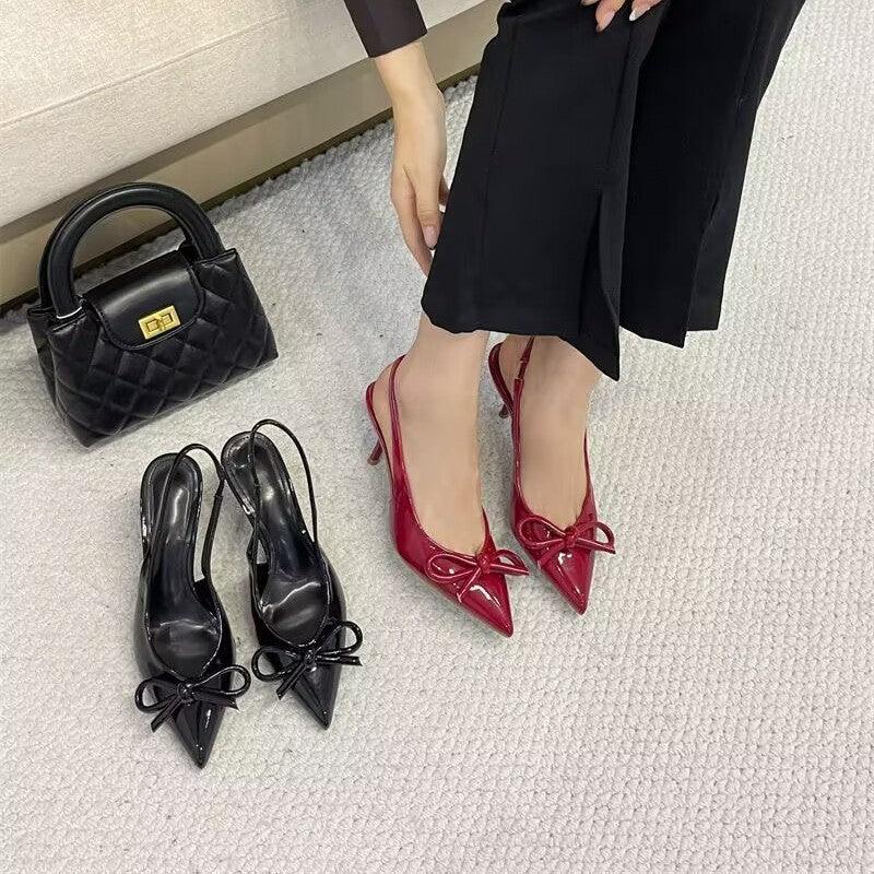 Solid Color Closed Toe Bow Stiletto Heel Pointed-toe Fashion High Heel Sandals For Women - VAleG