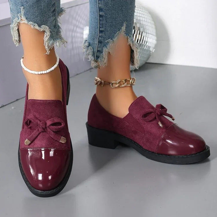 Women's Bowknot Chunky Heel One Pedal Loafer - VAleG