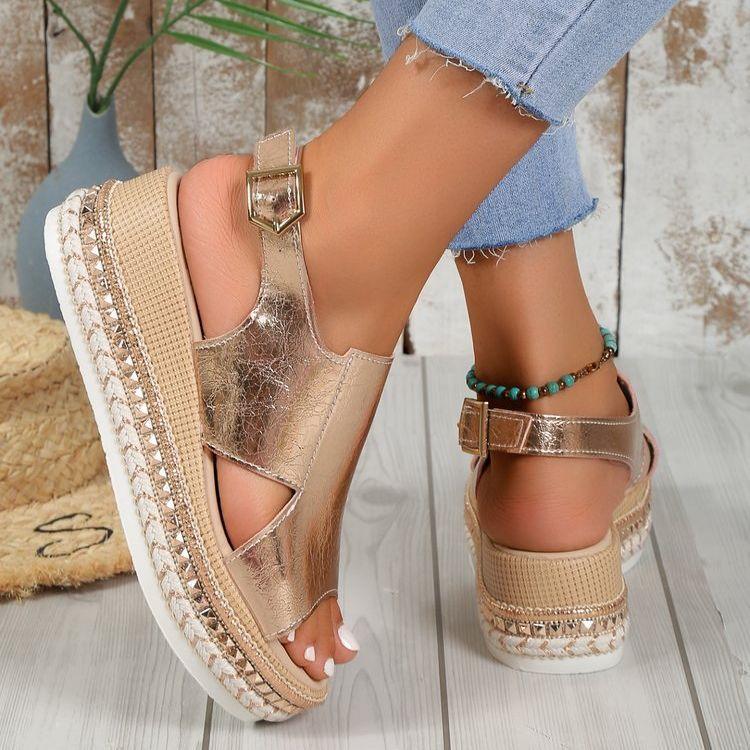 Women's Plus Size Rope Bottom Platform Sandals - VAleG