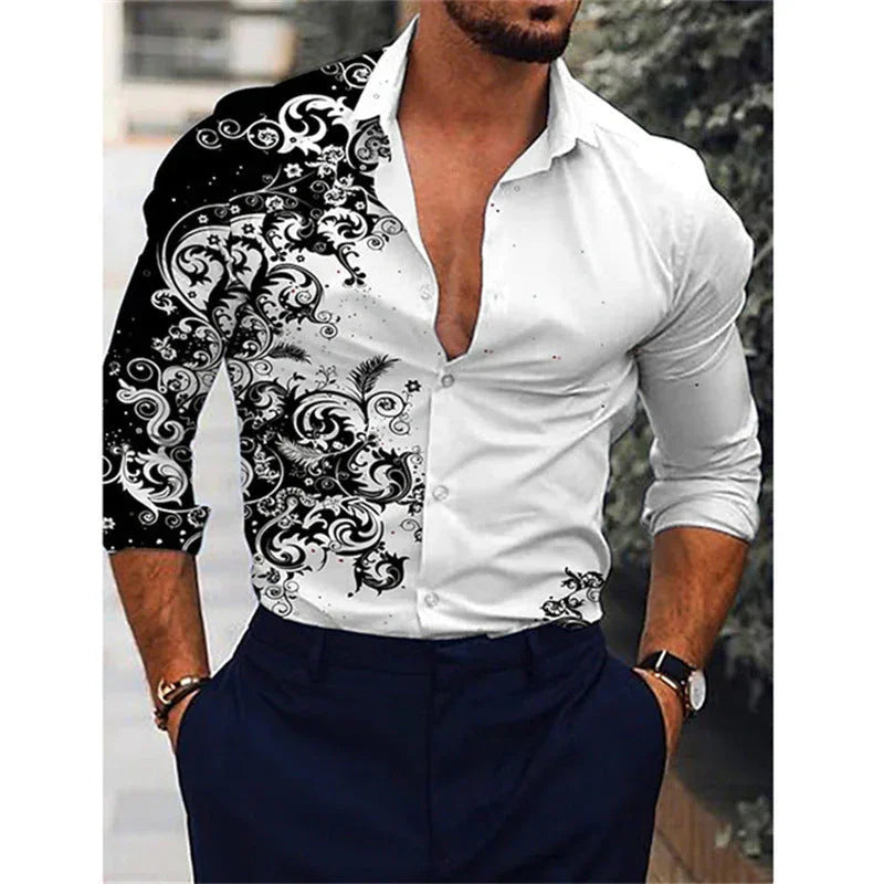 Men's Gradient 3D Printed Long-sleeved Shirt - VAleG
