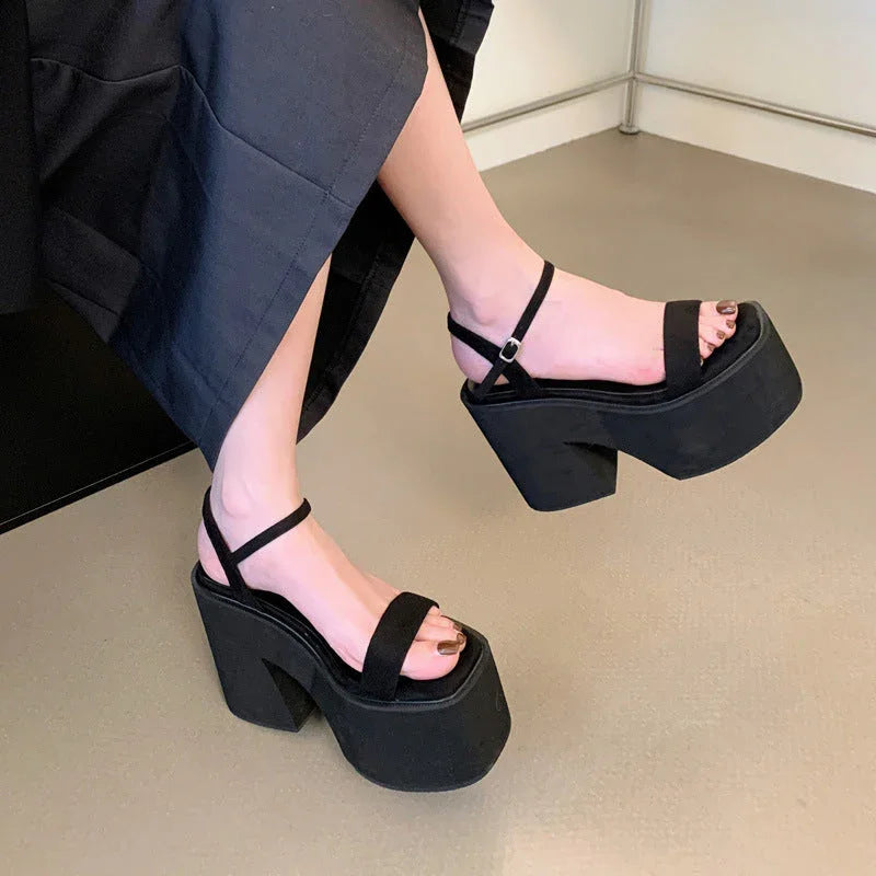 11CM Chunky Heel Waterproof Platform Platform Suede Peep Toe Shoes - VAleG