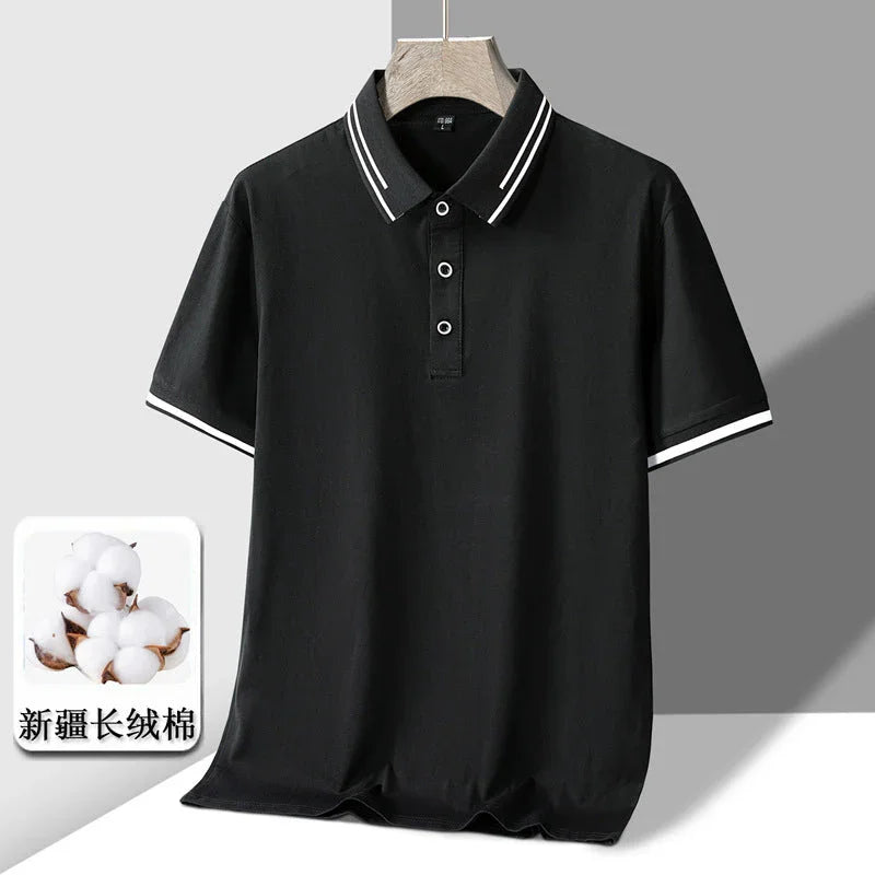 Men's Short-sleeved T-shirt Full Cotton Thin Section Business Lapel - VAleG