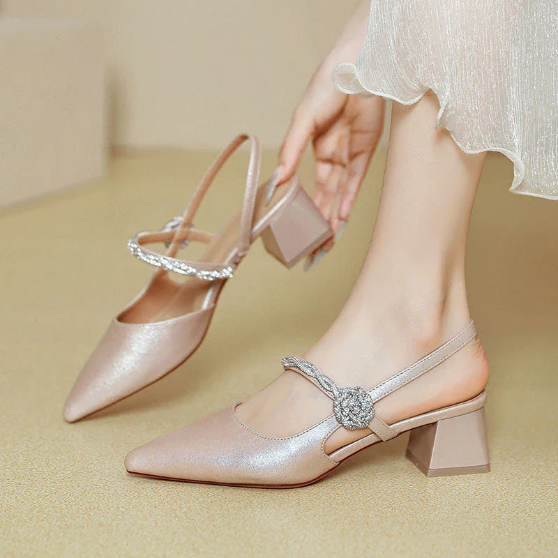 Chunky Heel Silver With Pointed Toe High Heels - VAleG