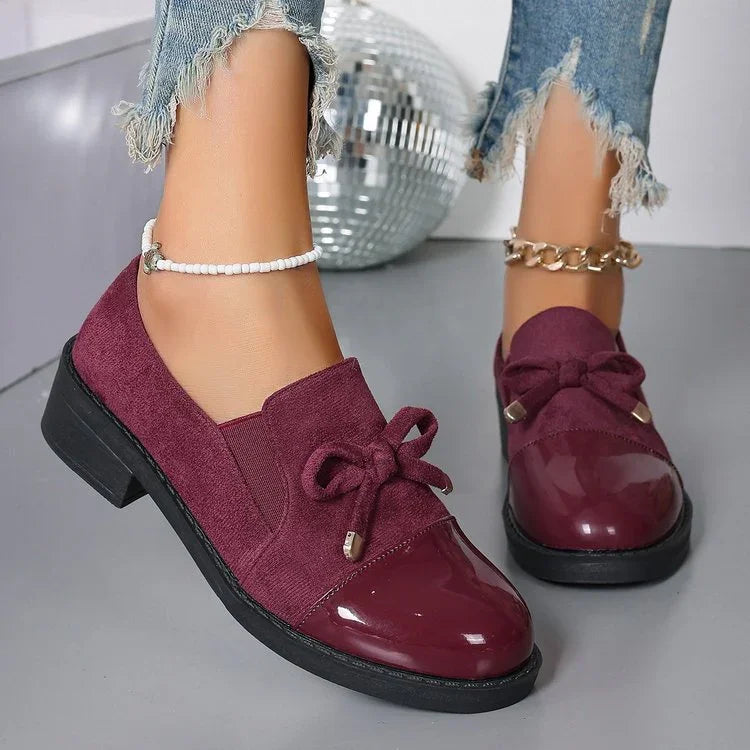 Women's Bowknot Chunky Heel One Pedal Loafer - VAleG