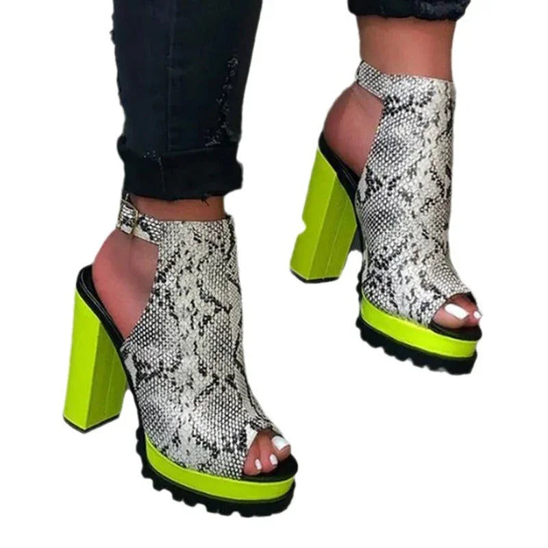 Fashion Leopard Fish Mouth Super High Heel Sandals - VAleG