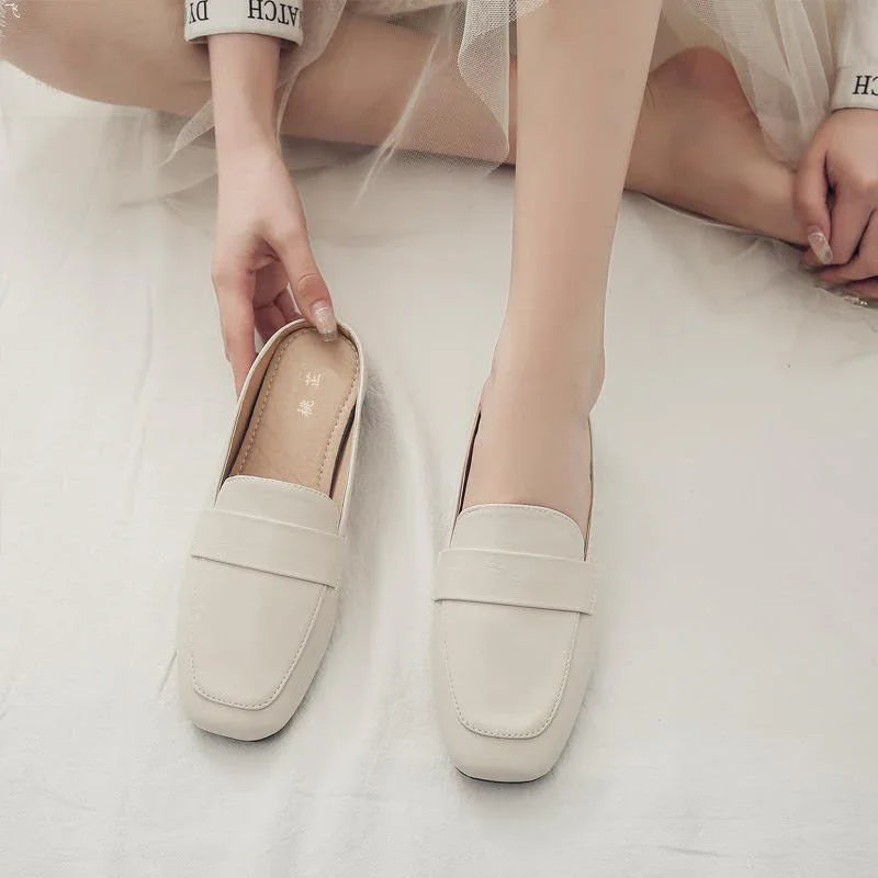 Closed Toe Half Slippers Women's Flat Soft Leather - VAleG