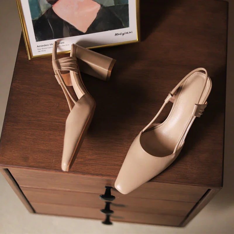 Closed Toe Back Empty High Heel Cool Pumps Full Leather - VAleG