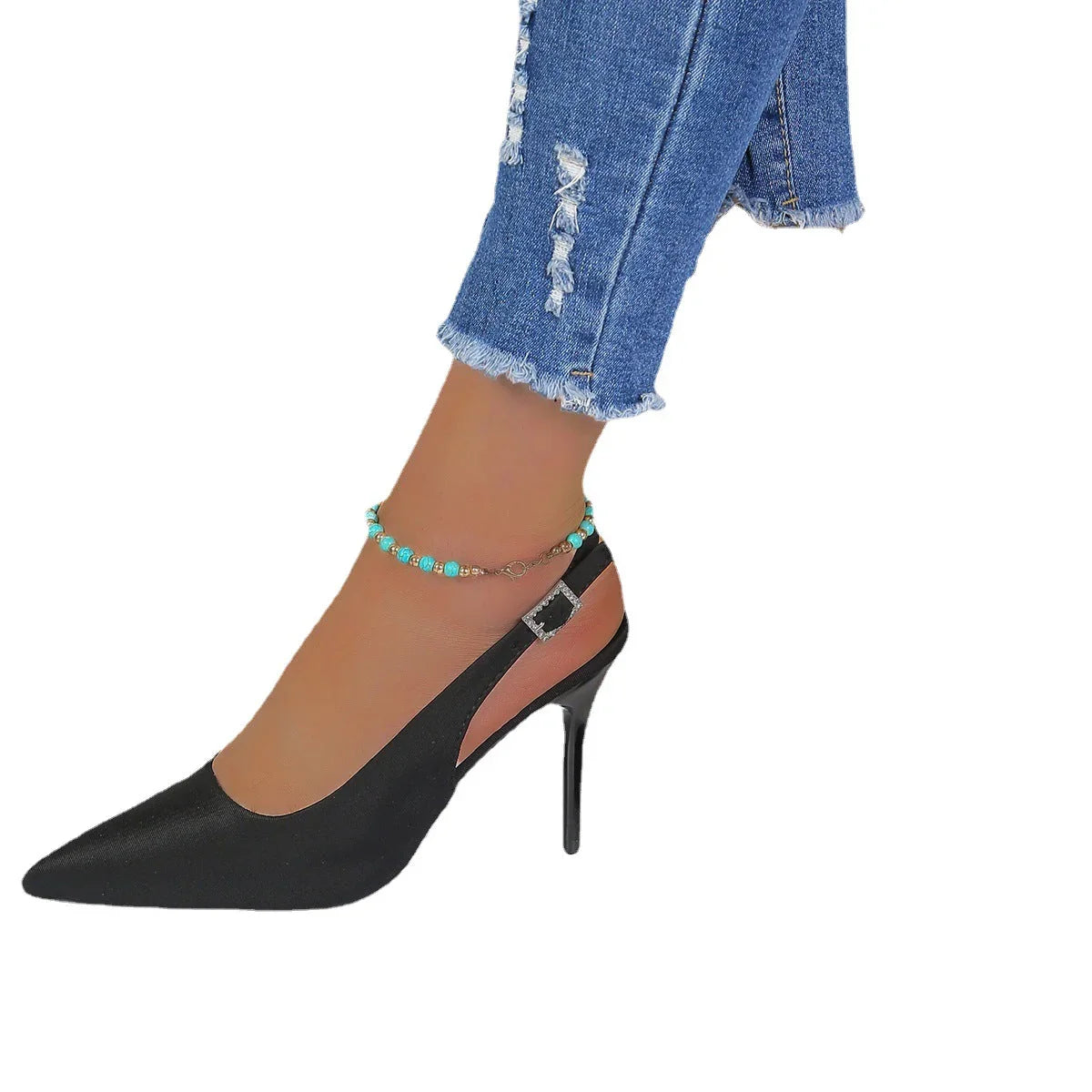 High Heel Sandals Closed Toe Back Empty Back Strap Shallow Mouth - VAleG