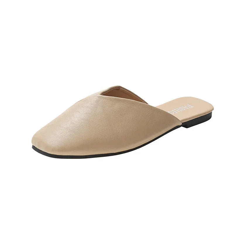 Square Toe Cap Half Slippers Women's Flat Plus Size Sandals - VAleG