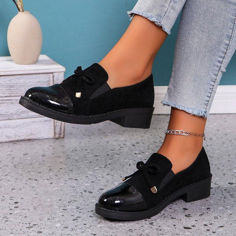 Women's Bowknot Chunky Heel One Pedal Loafer - VAleG