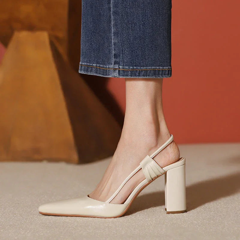 Closed Toe Back Empty High Heel Cool Pumps Full Leather - VAleG