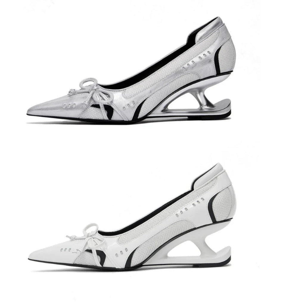 Retro Racing Shoes Suspension Profiled Heel Pointed Low-cut High Heels - VAleG