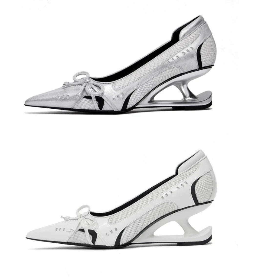 Retro Racing Shoes Suspension Profiled Heel Pointed Low-cut High Heels - VAleG