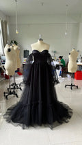 Women's Long Sleeve Transparent Lace Black Wedding Dress - VAleG
