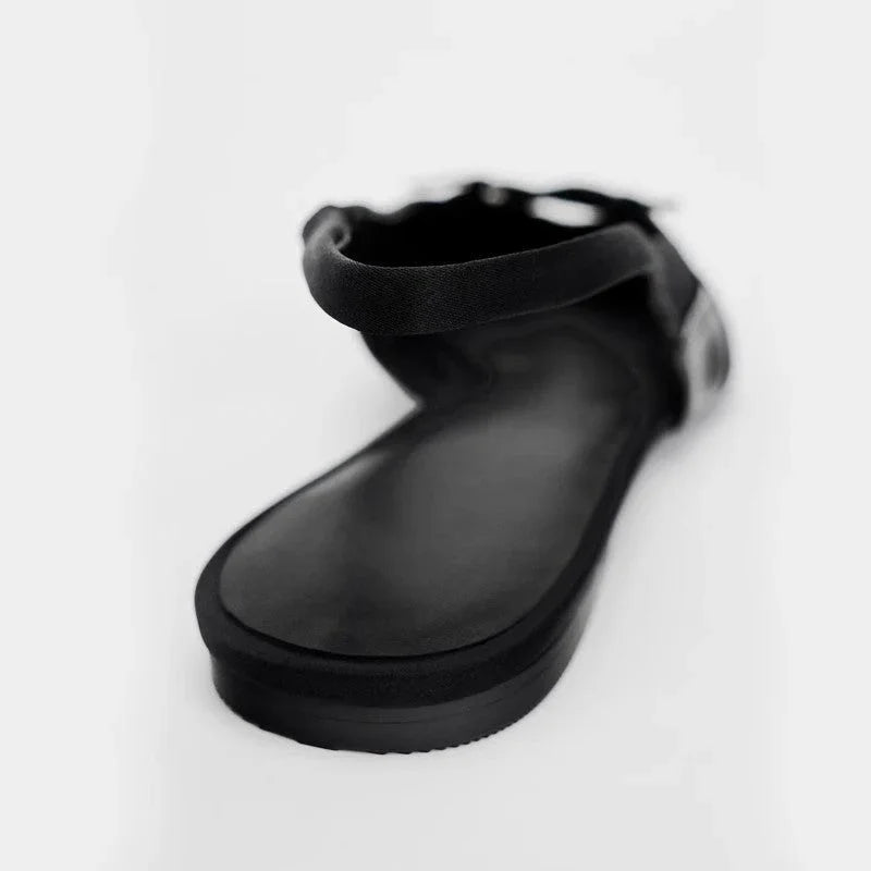 Closed Toe Sandals Women's Black Cross Strap Patent Leather Flat Casual Mules - VAleG