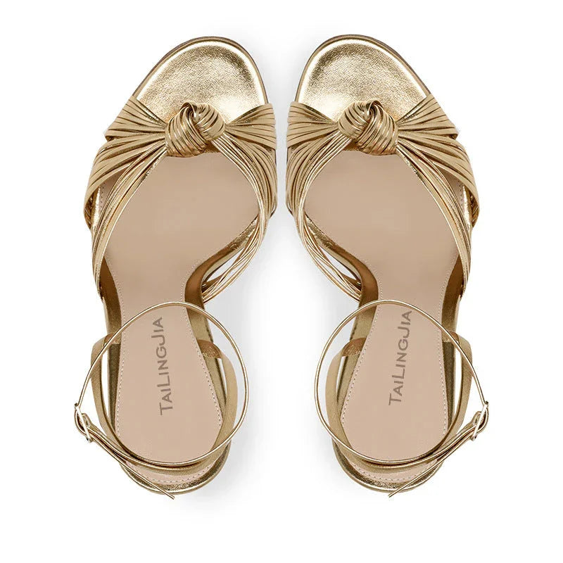 European And American Ladies Plus Size Light Gold PU Stiletto Heels - VAleG