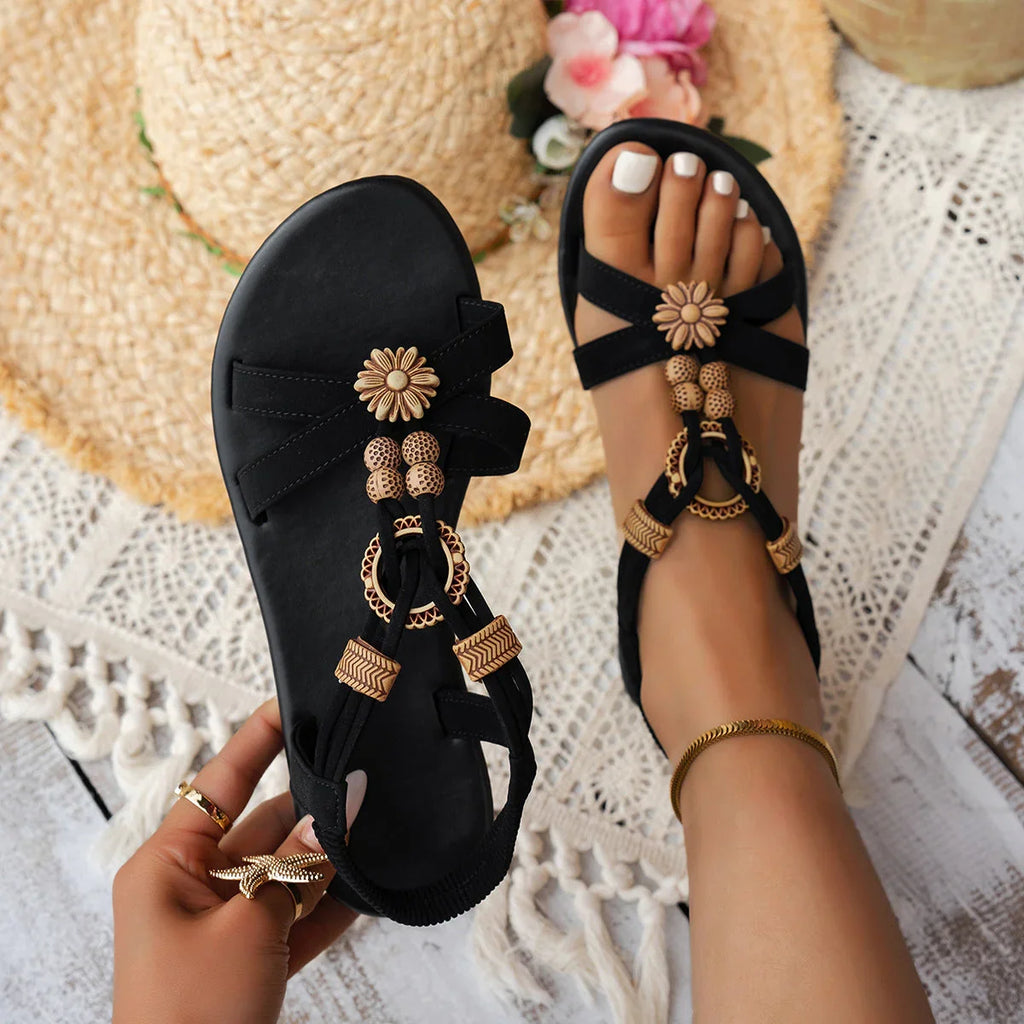 Ethnic Style Flat Women's Beaded Weave Open Toe Beach Sandals - VAleG