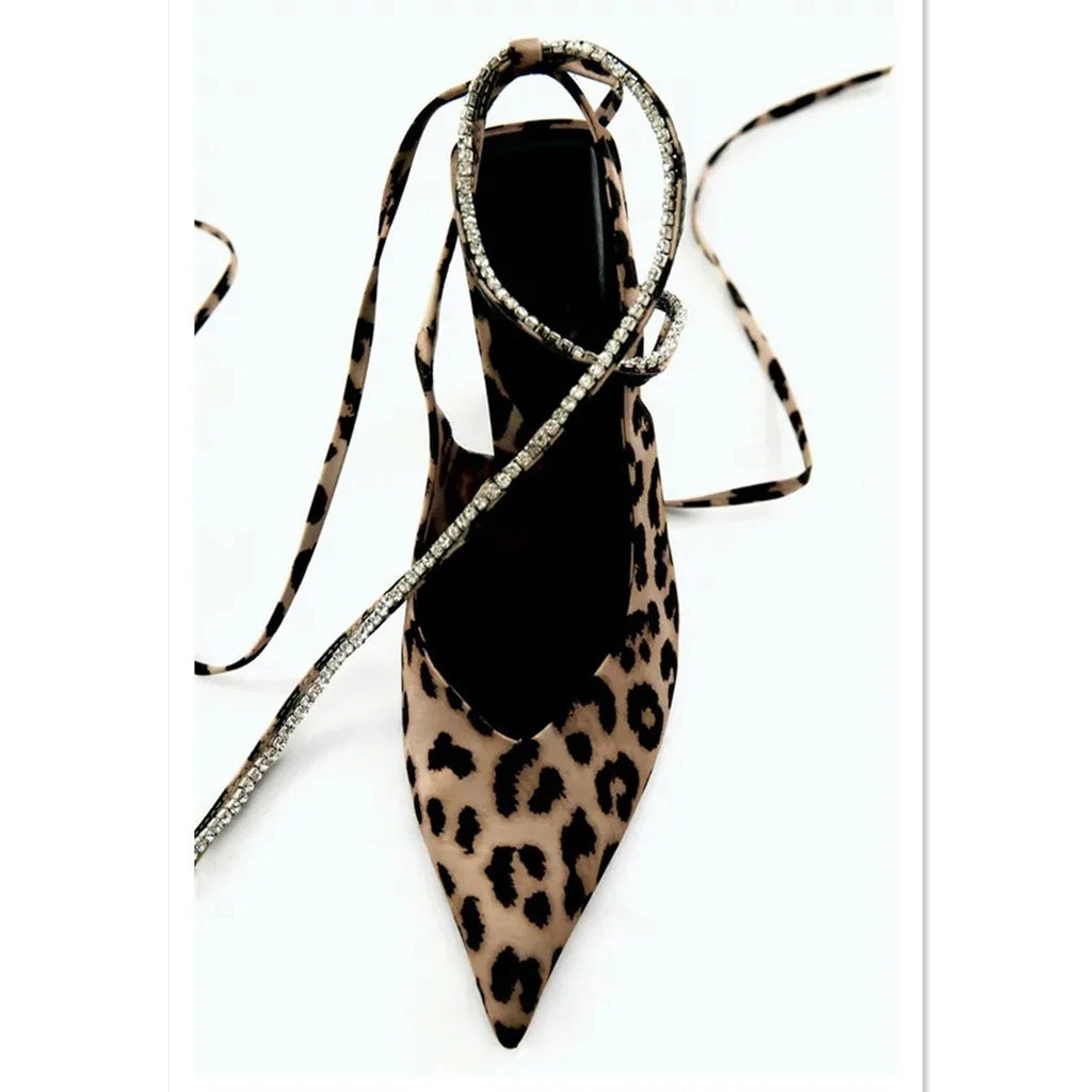 Personalized Leopard Print Suede Mid Heel Pointed Toe Strap Sandals - VAleG