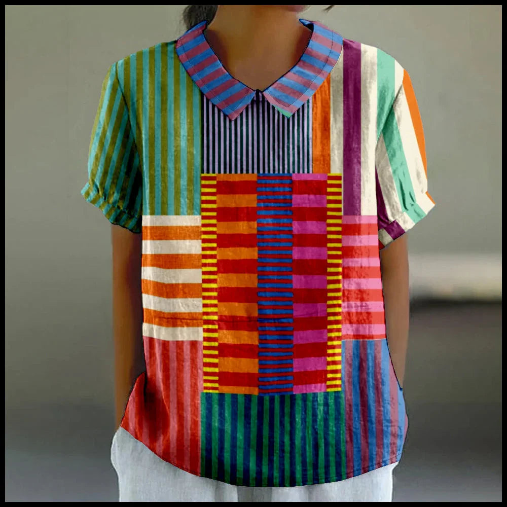 Printed Loose Casual Women's Lapel T-shirt - VAleG