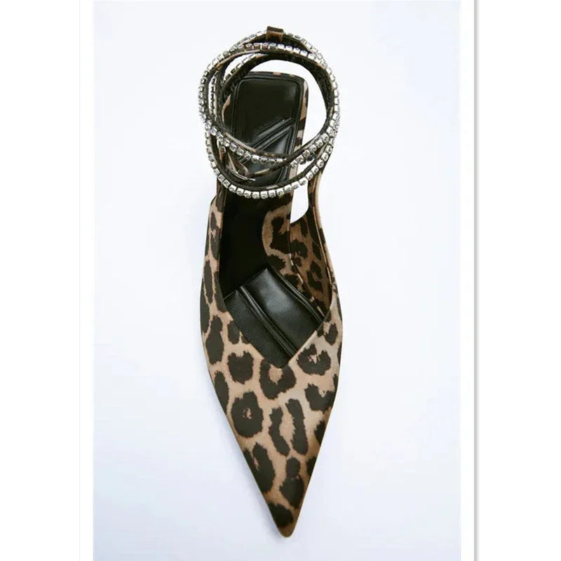 Personalized Leopard Print Suede Mid Heel Pointed Toe Strap Sandals - VAleG