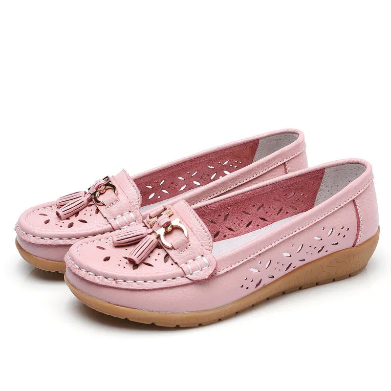Women's Hollow Leather Shoes Soft Bottom Wedge Hole - VAleG