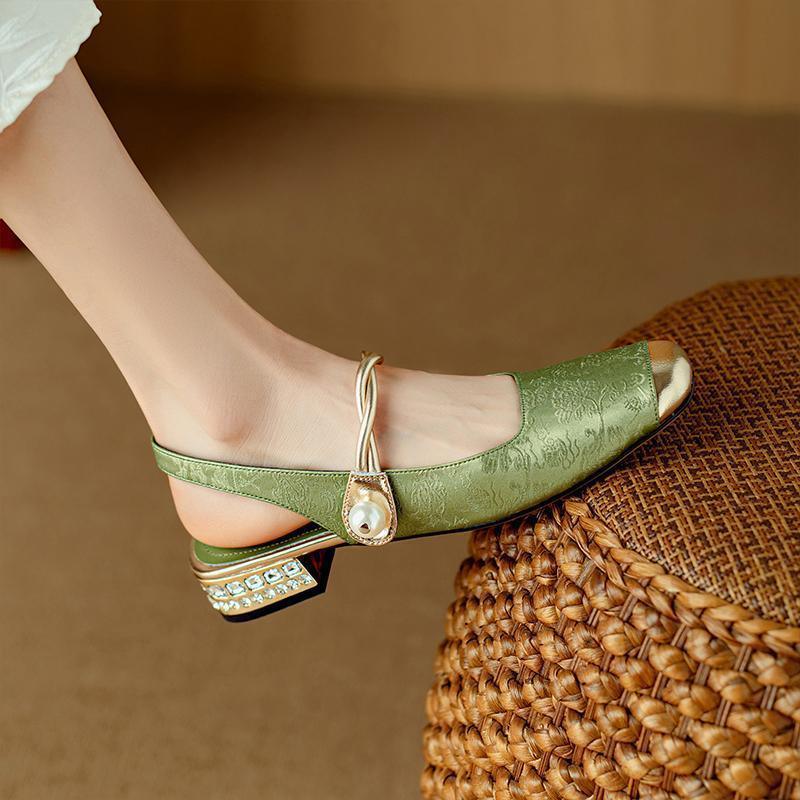 Women's Chinese Style Traditional For Cheongsam Square Toe Cap Sandals - VAleG