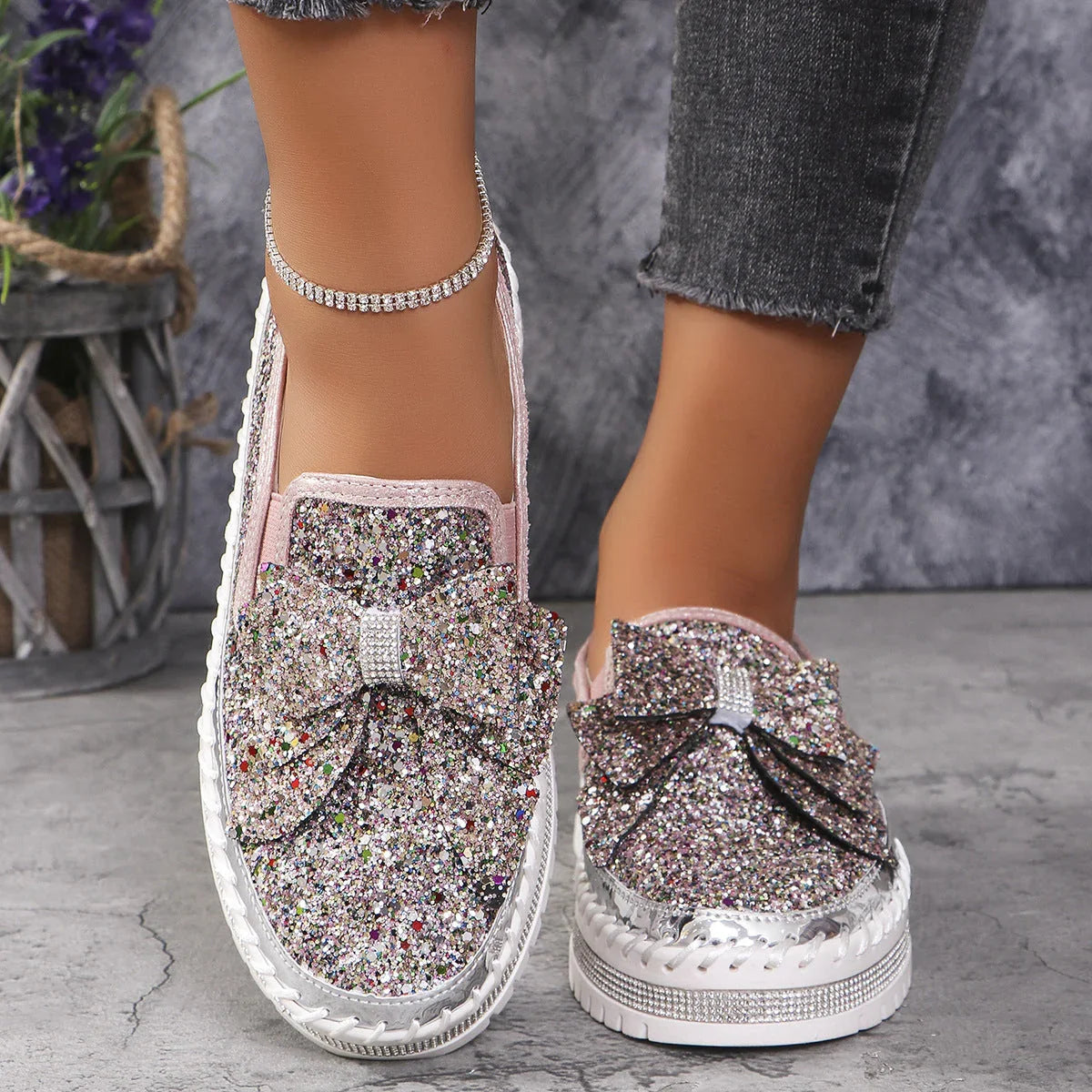 Plus Size Rhinestone Platform Loafers Women - VAleG