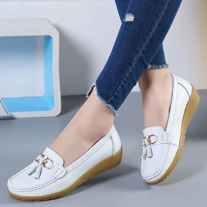 Women's Hollow Leather Shoes Soft Bottom Wedge Hole - VAleG