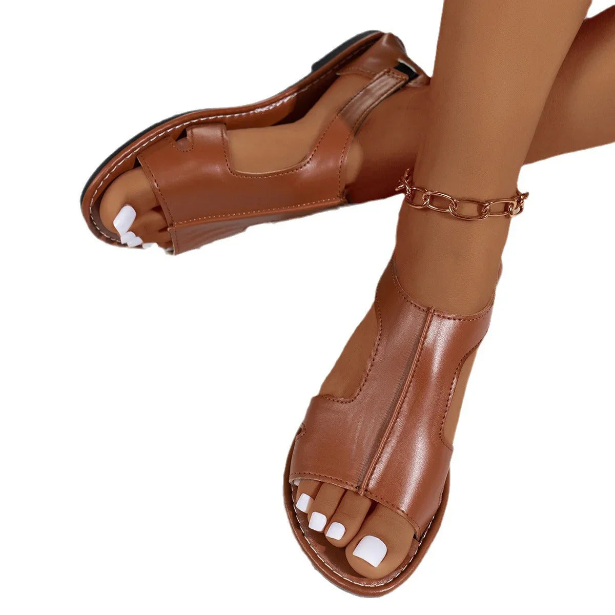 Casual Style Round Toe Fish Mouth Side Empty Heel Outer Wear Plus Size Women's Sandals - VAleG