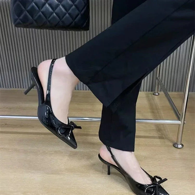 Solid Color Closed Toe Bow Stiletto Heel Pointed-toe Fashion High Heel Sandals For Women - VAleG