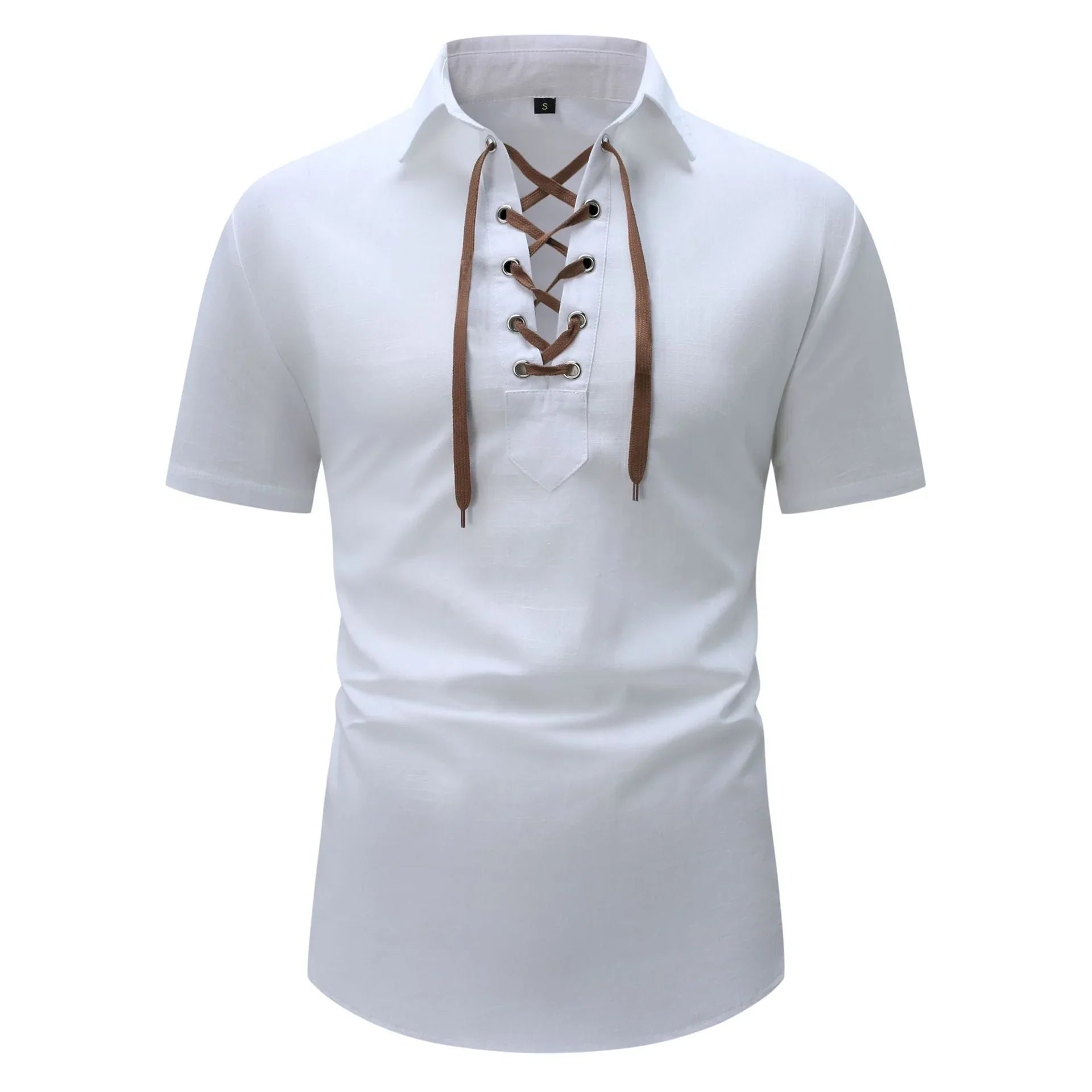 European And American Men's Cotton And Linen Lapel Loose V-neck Lace Shirt - VAleG